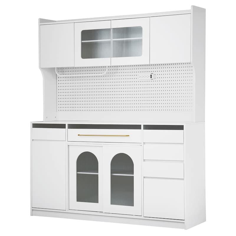 Freestanding 63" W Buffet with Hutch, Large Coffee Bar Storage Cabinet with 6 Drawers,5 Cabinets with Adjustable Shelves