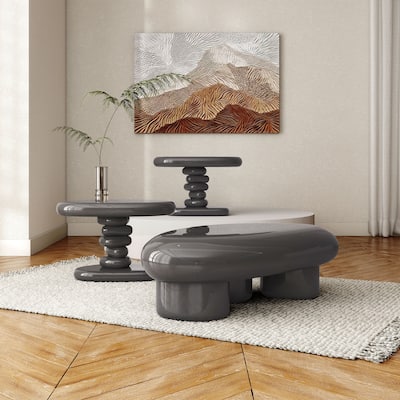 24/7 Shop At Home Modern 3-Piece Oval Glossy Low Profile Accent Table Set