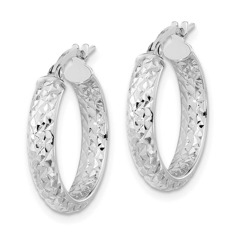 Curata 14k White Gold Polished and Sparkle Cut Inside And Out Fancy Hoop Earrings 20.79x19mm