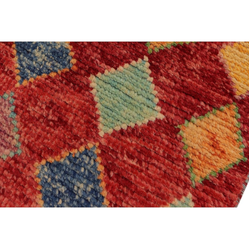 Eclectic Balochi Stevens Red/Blue Hand Knotted Wool Rug - 3'3'' x 5'0''