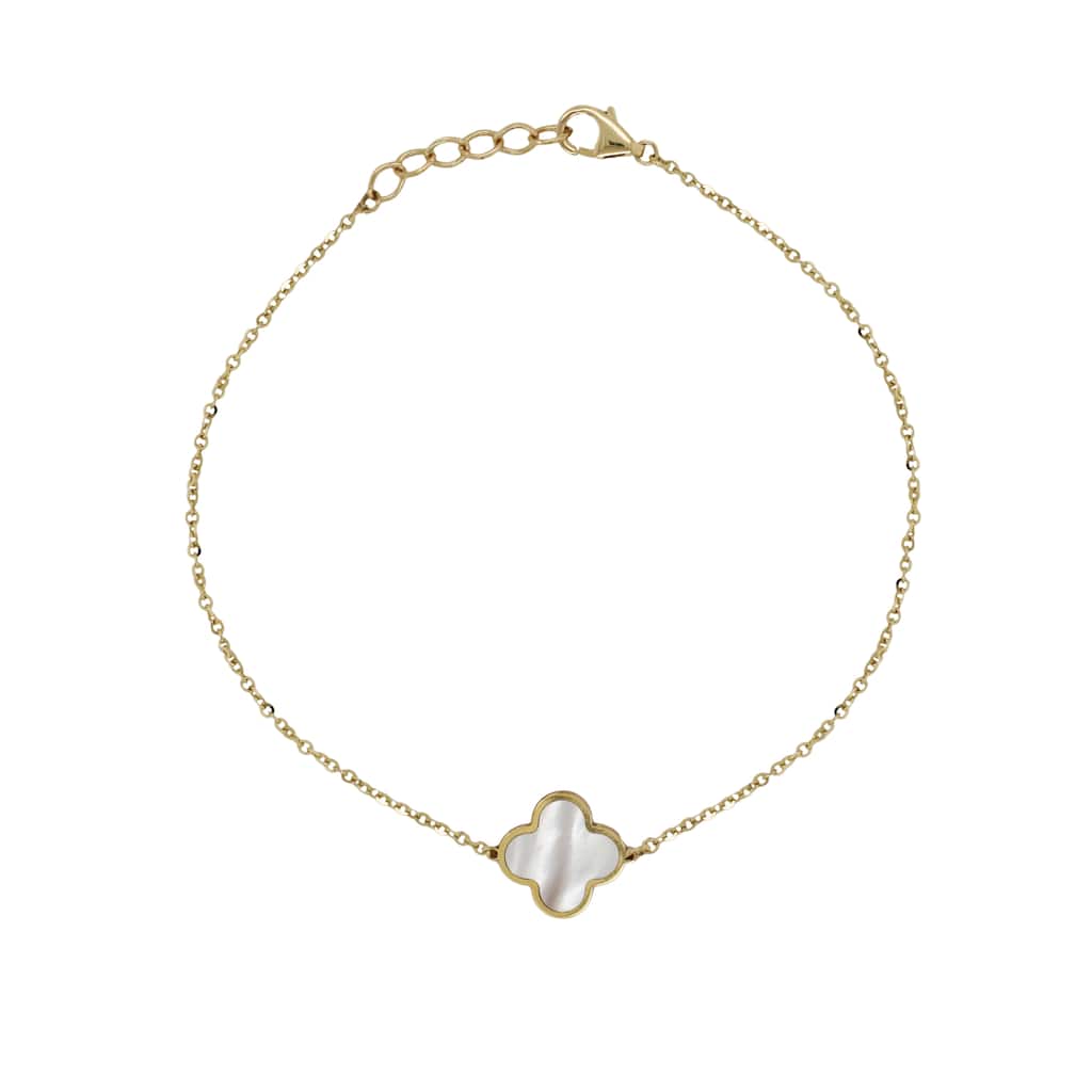 Italian Gold 14K Yellow Gold Mother of Pearl Single Clover Brcelet 10mm Clover size 1.40 grams