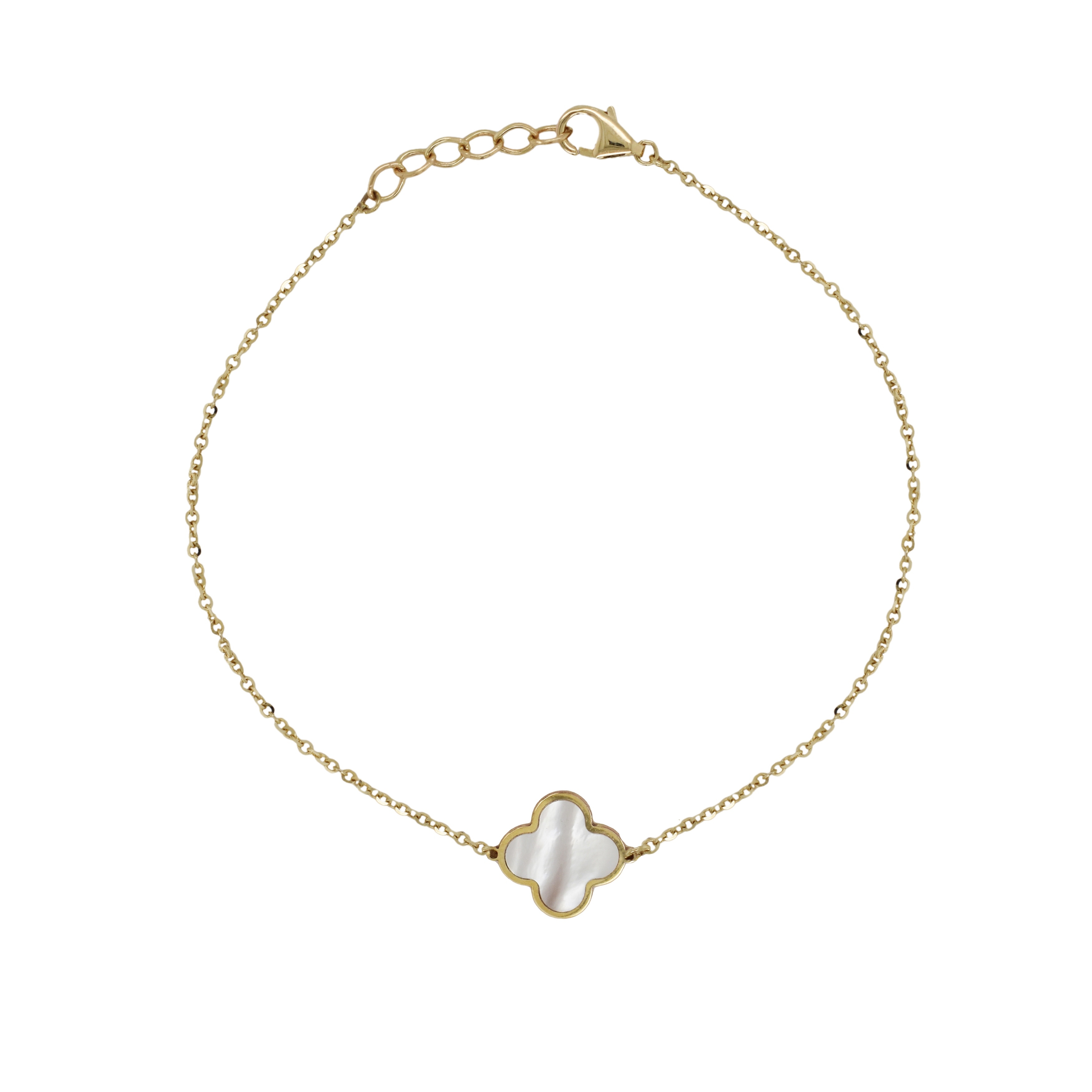 Joelle 14K Yellow Gold Mother of Pearl Single Clover Brcelet 10mm Clover size 1.40 grams