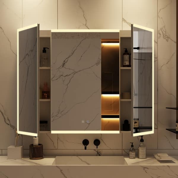slide 2 of 18, Sleek Anti-Fog Bathroom Medicine Cabinet with Dimmable LED Lights - 45.9"