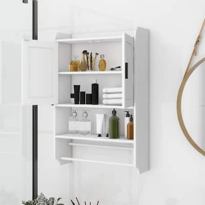 Bathroom Wall Cabinet with Doors, Shelf, Towel Bar and Paper Holder