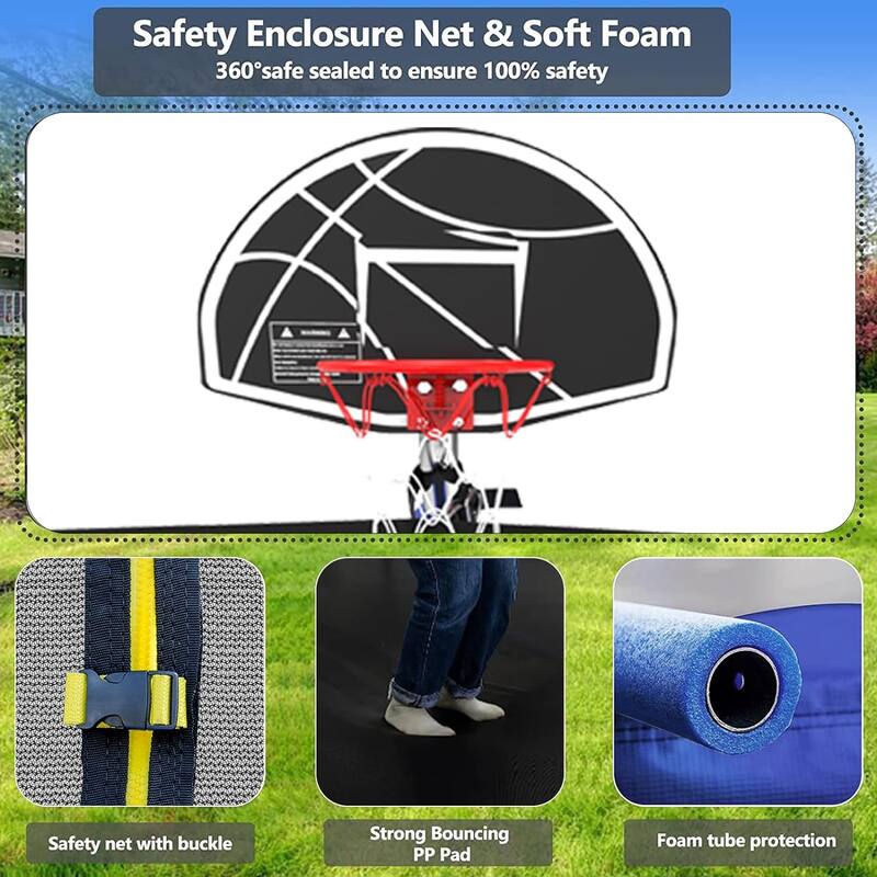 Upgraded 8FT/10FT/12FT/14FT Trampoline, Outdoor Trampoline with Basketball Hoop