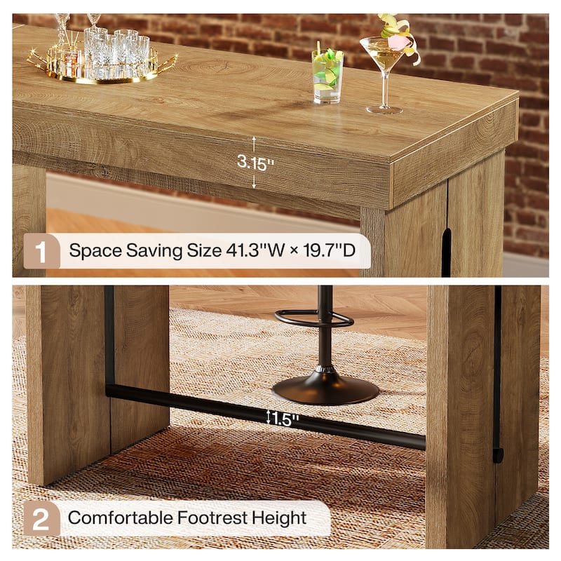 Bar Table, 41.3" Counter Height Pub Table with Metal Footrest