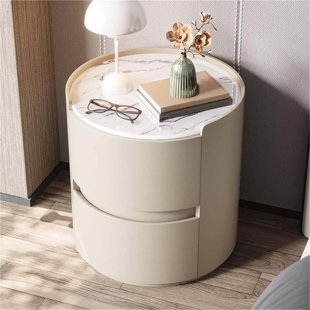 19.5" Modern Round LED Nightstand with Drawers
