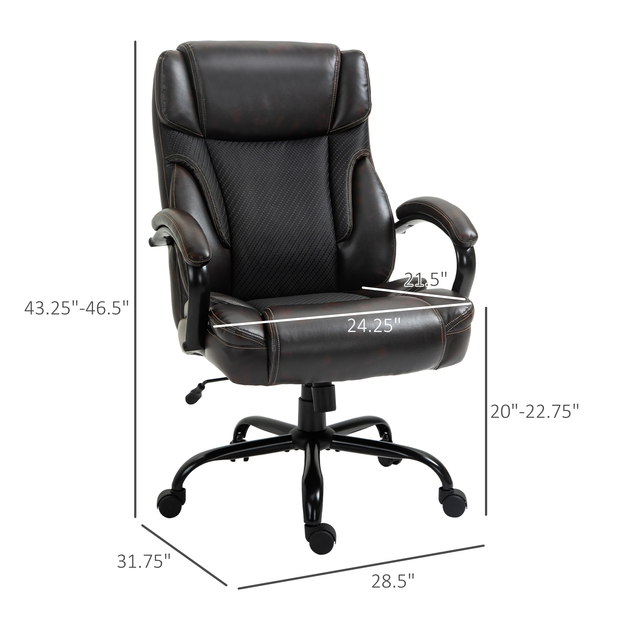 Vinsetto 484lbs Big and Tall Ergonomic Executive Office Chair High Back Adjustable Computer Task Chair Swivel PU Leather - Brown