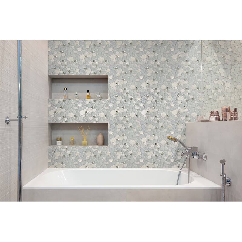 Apollo tile 12 x 12 Winterland Glossy Matte White Glass, Stone Marble Tile (4.67 sq ft/case) - 5 Pack