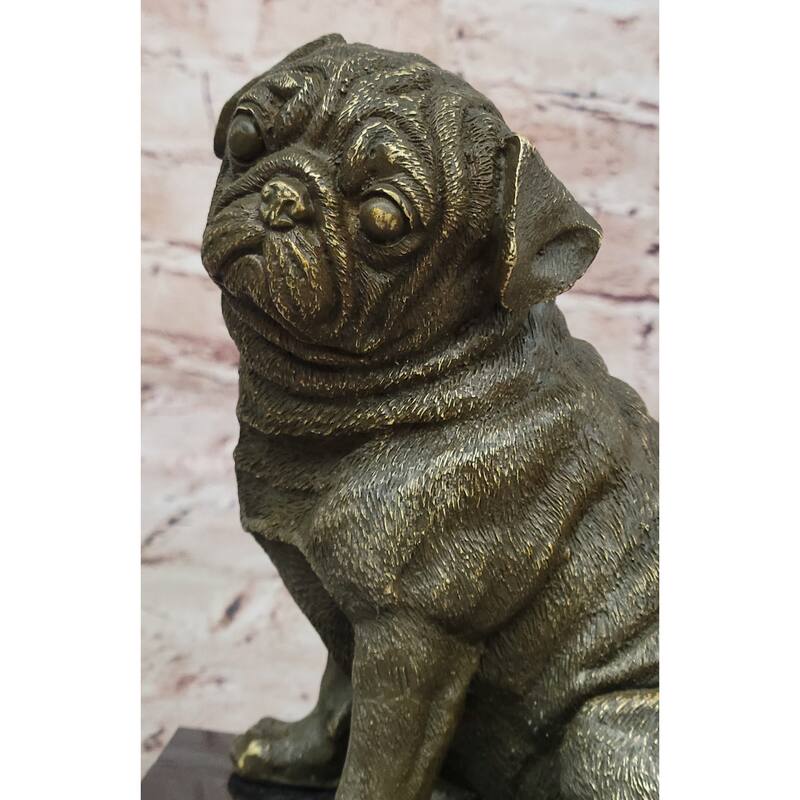 Sitting Pug Bronze Sculpture - Realistic Imitative Dog Breed Animal Art