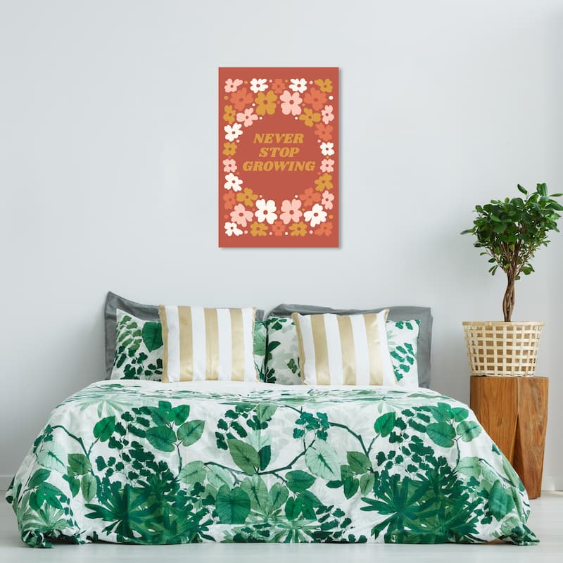 Wynwood Studio Canvas Floral and Botanical Never Stop Growing Flower Brown and Pink Modern & Contemporary Wall Art Canvas Print - 24 x 36