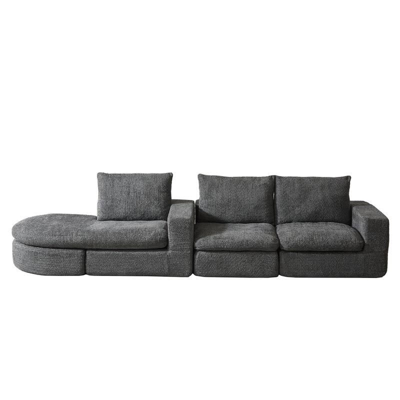 Curved Sectional Sofa with L-Shape Chaise, Chenille Upholstered Boneless Cloud Sofa, Modular 4 Seat Corner Sofa with Cushions