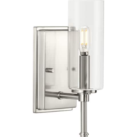 Elara Collection One-Light Brushed Nickel Clear Glass Vanity Light - 4.75 in x 5 in x 11.5 in