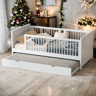 Twin Platform Bed with Trundle and Guardrail