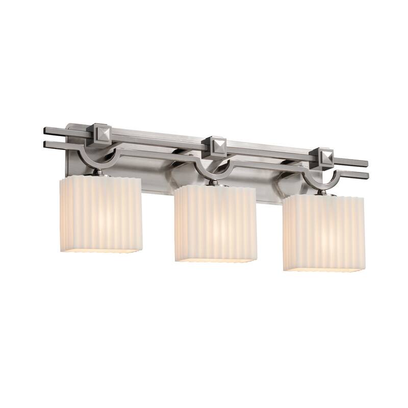 Justice Design Porcelina Argyle 3-Light Brushed Nickel Bath Bar, Pleats Rectangle Shade