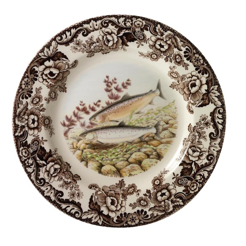 Spode Woodland Fish Motif 8 Plate - 10.5 Inch - Salmon