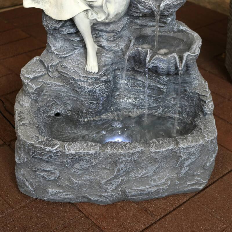 Sunnydaze Angel Falls Solar Outdoor Water Fountain w/ Battery 29" with LED Light
