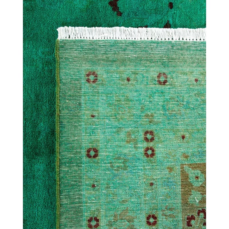 Overton Handknotted Wool Vintage Inspired Contemporary Overdyed Green Area Rug - 15' 6" x 12' 3"