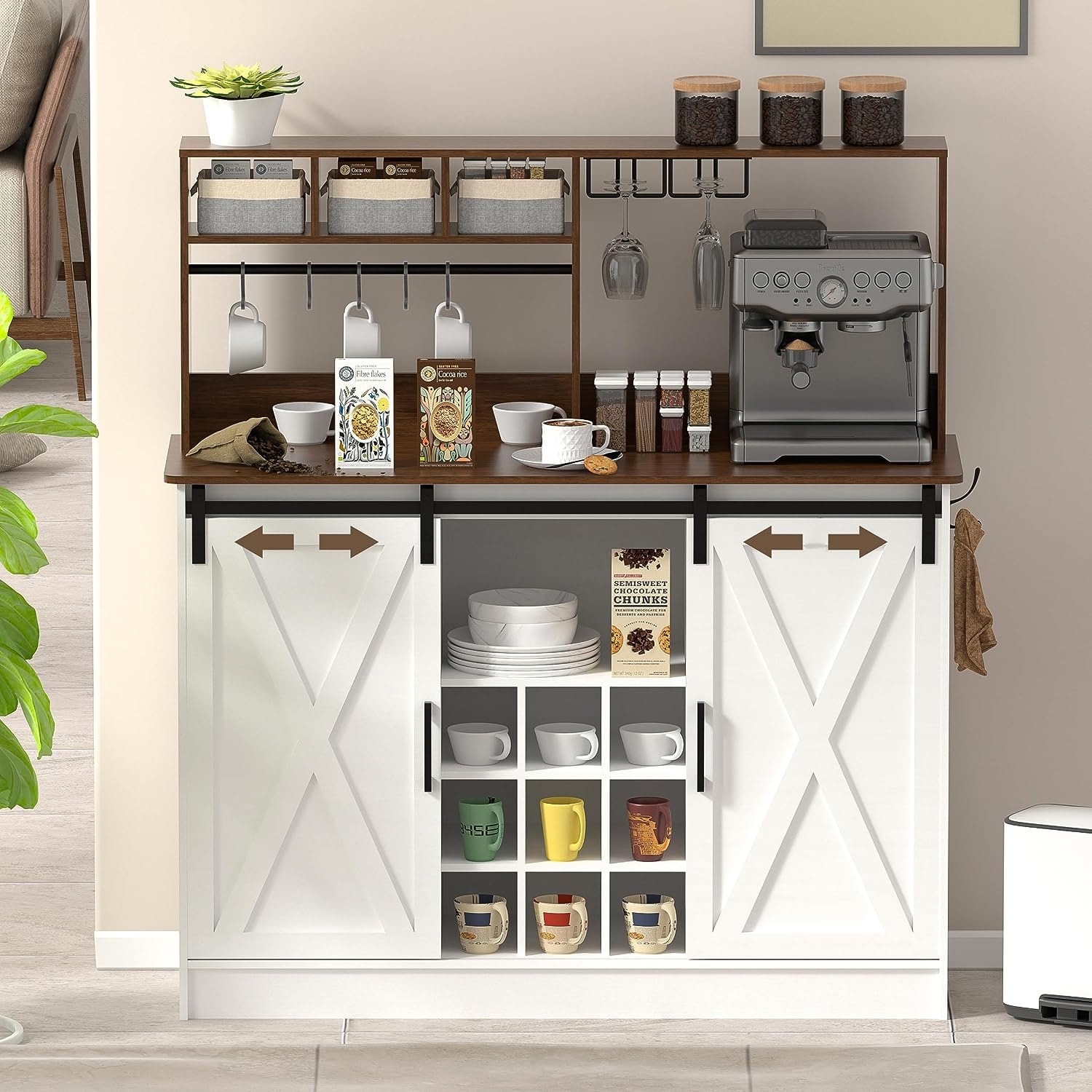  X-cosrack Coffee Bar Cabinet，3 Tiers Kitchen Coffee Cart with  Drawer for The Home, Movable Farmhouse Coffee Station Table on Wheels for  Living Room, Entryway, Dining Room, Kitchen : Home & Kitchen