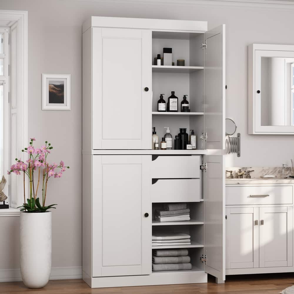 Palace Imports 100% Solid Wood Bathroom Storage Cabinet, Raised Panel Doors, 2 Drawers, Adjustable Shelves, 32" Wide, 71.5" Tall