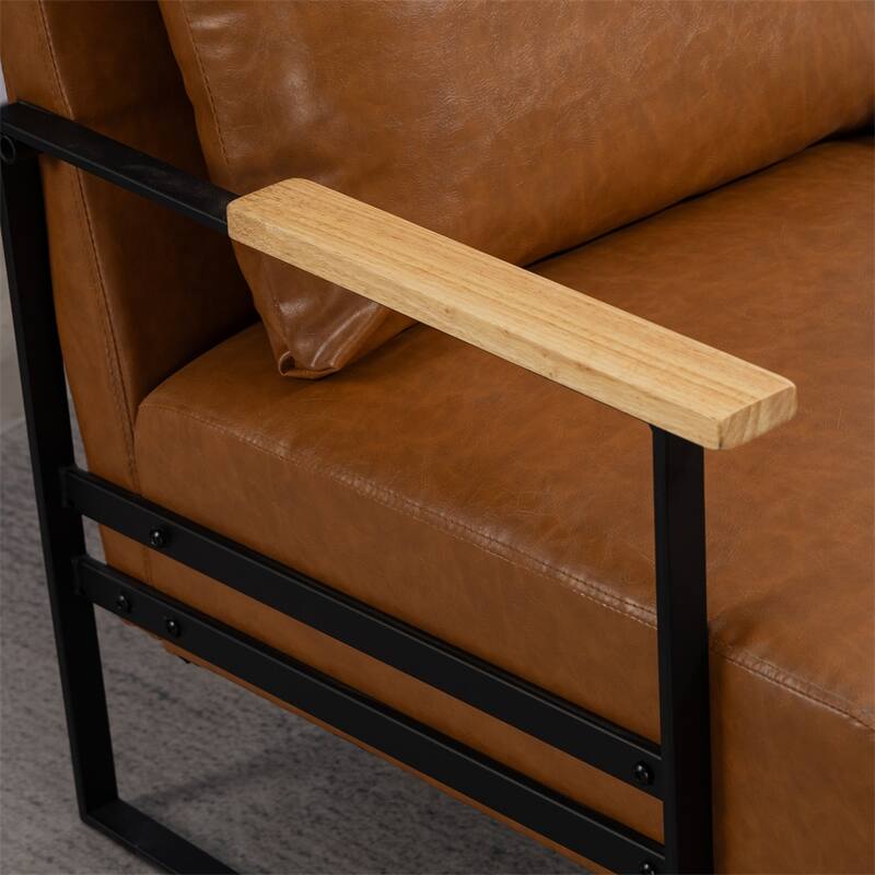 Leather Accent Chair with Metal Frame for Living Room