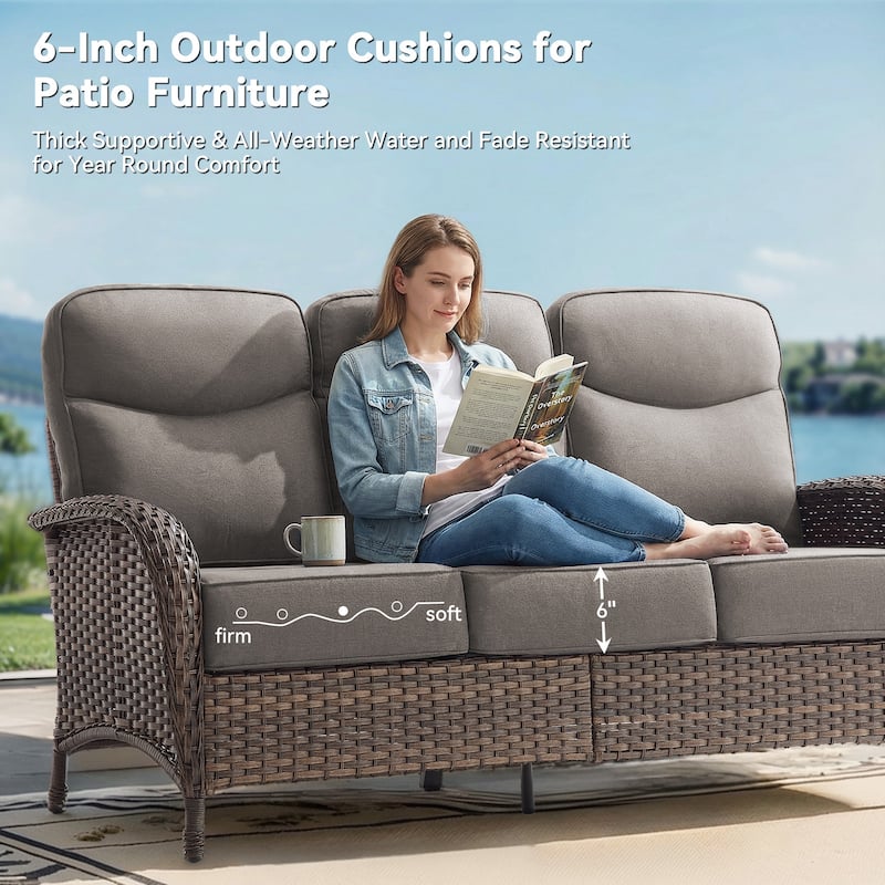 Pocassy Outdoor Sofa Swivel Chair and Ottman with Fire Pit Table