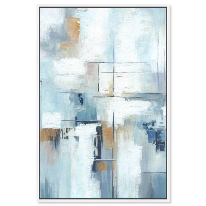 Art Remedy House Of Lines Ii Framed Blue Abstract 1 Piece Canvas Wall Art - 25 x 37 - White