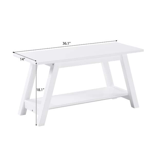 Roundhill Furniture Elyz Solid Wood Bench with Shelf, White