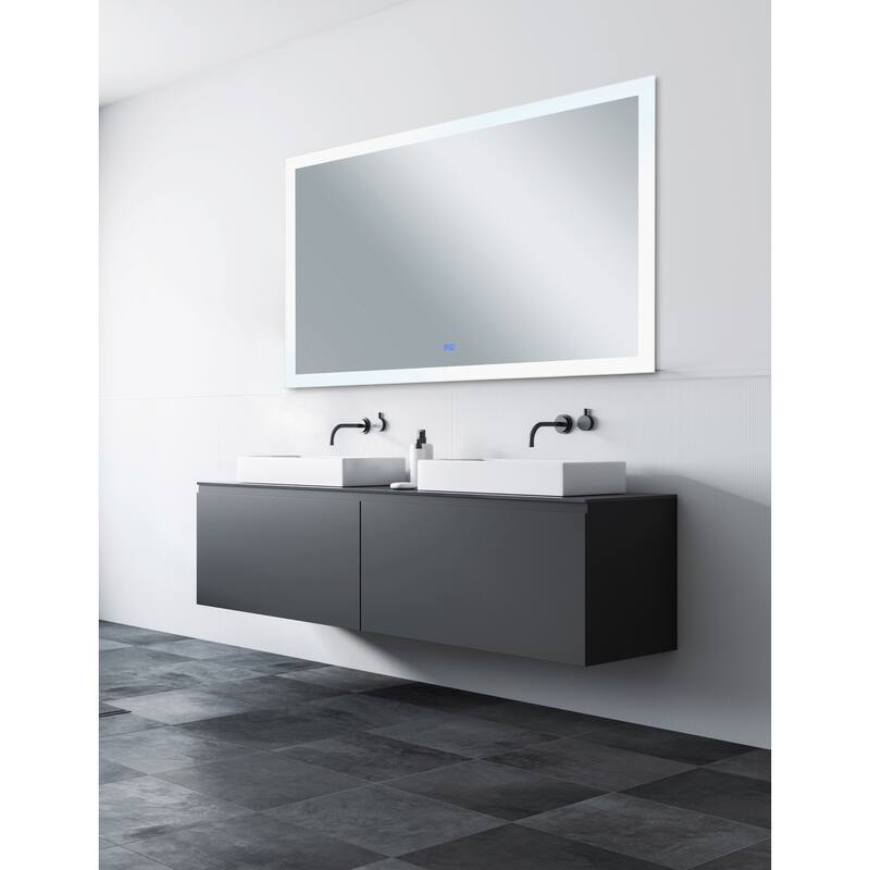 36" x 70" Abigail Matte White Rectangle LED Wall Mirror