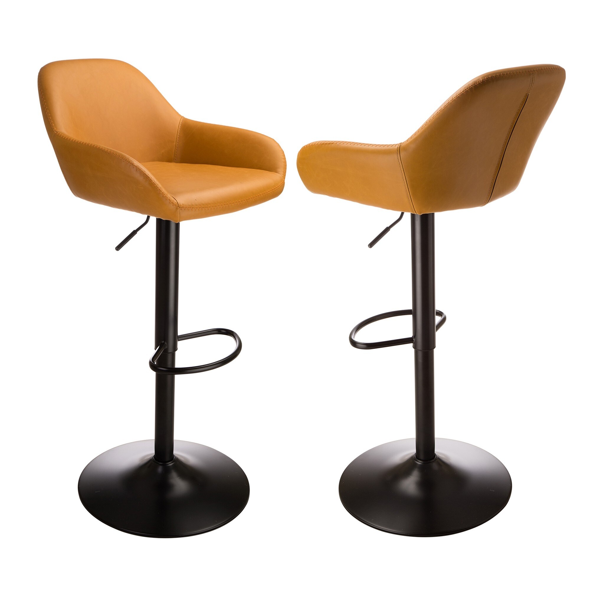 Glitzhome Mid-century Adjustable Faux Leather Barstools (Set of 2)