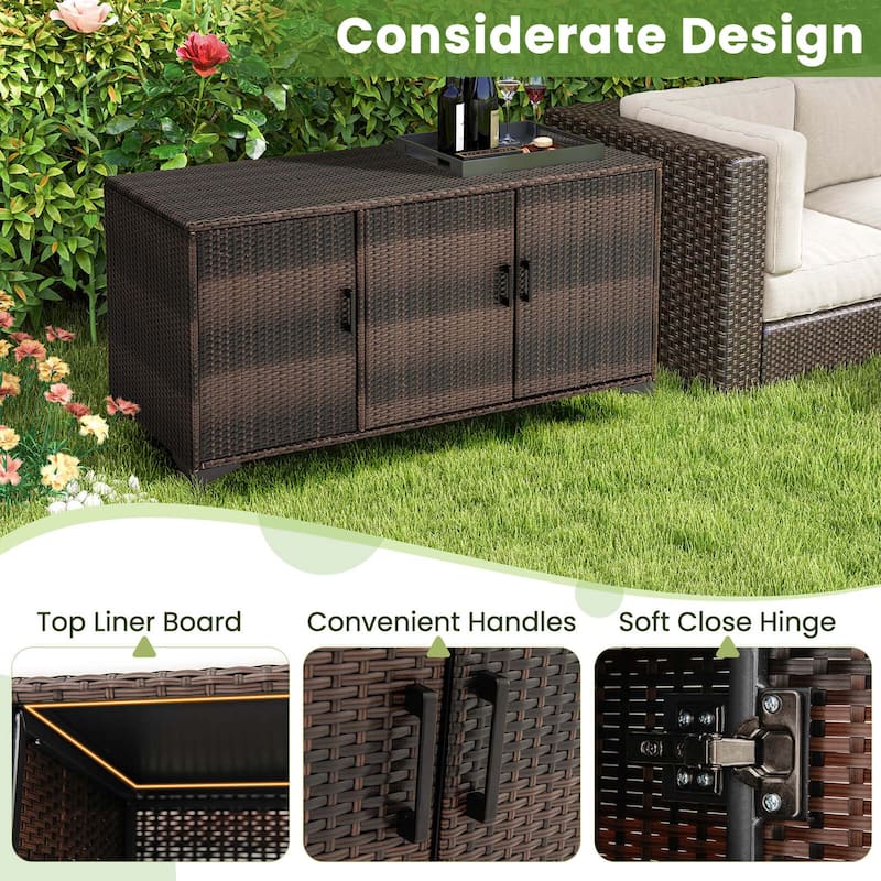 Costway 84 Gallon 3-Door Patio Wicker Storage Cabinet Deck Box with - See Details