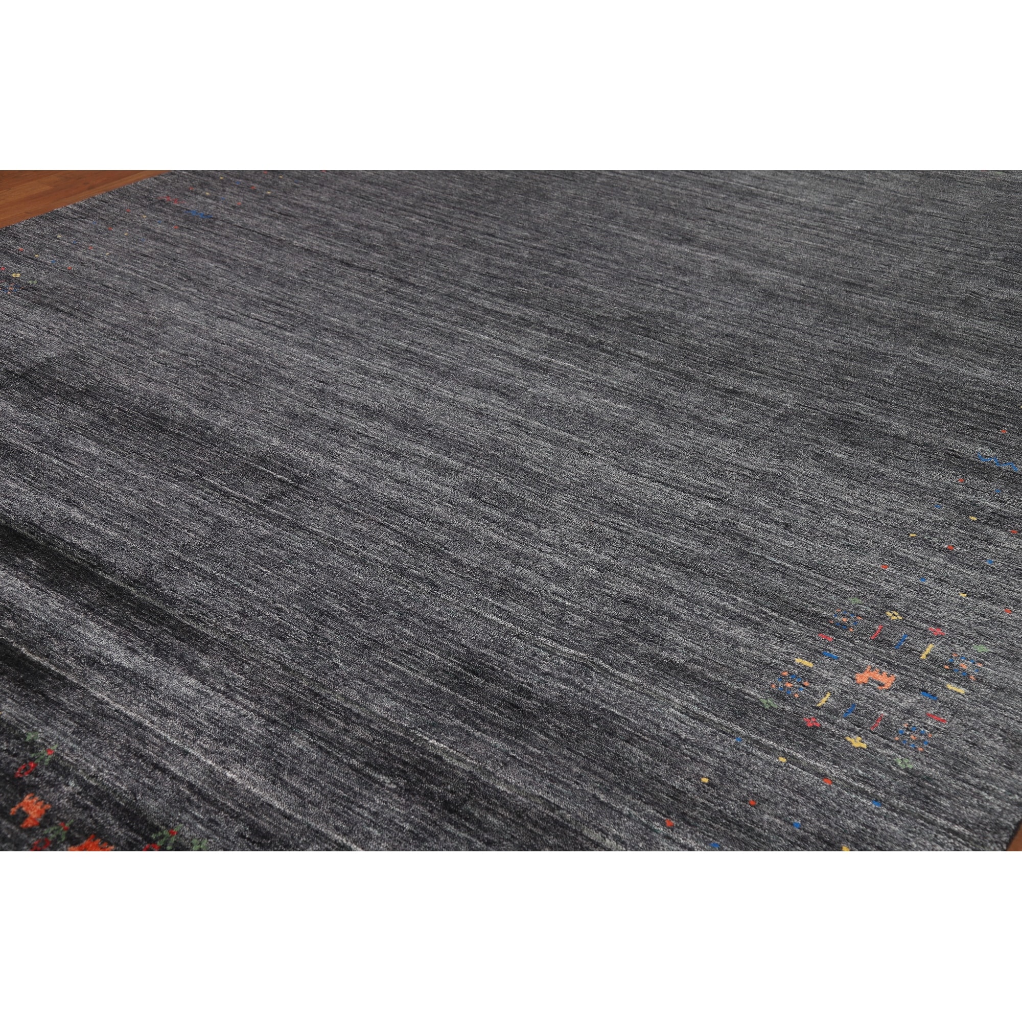 Charcoal Gabbeh Oriental Area Rug Hand-Knotted Silk Carpet - 8'10