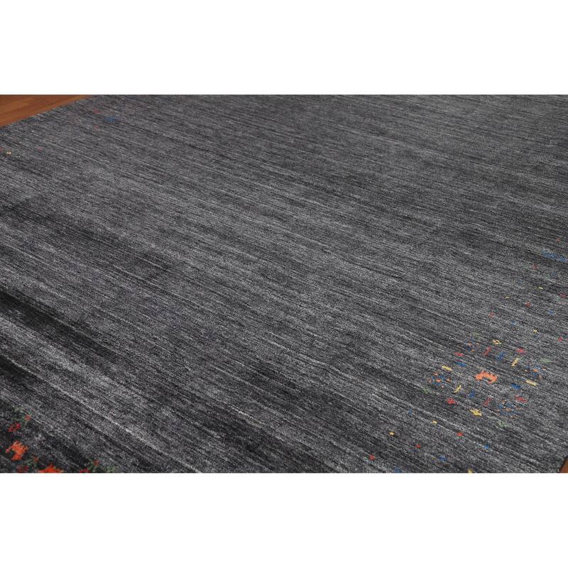 Charcoal Gabbeh Oriental Area Rug Hand-Knotted Silk Carpet - 8'10" x 11'9"