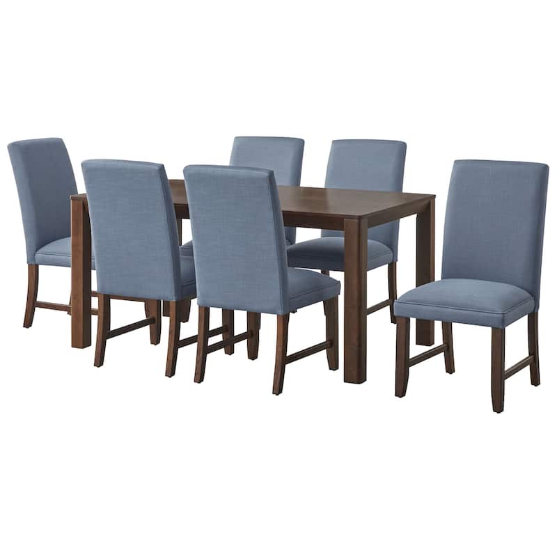 Lifestorey Dakota Dining Set - 7-Piece Walnut/Blue Solid