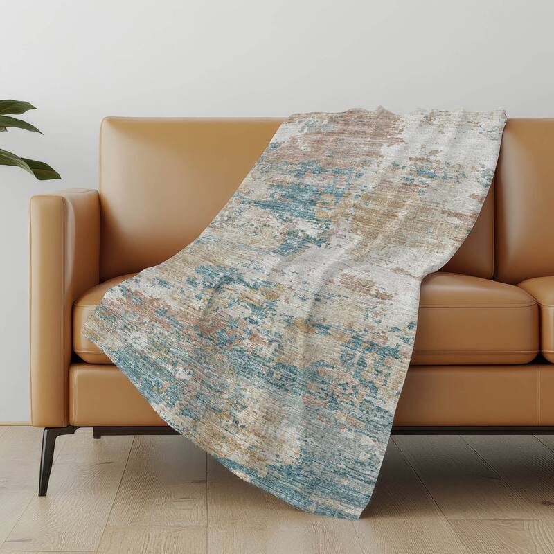Premium Machine Washable ASB69 Abstract Modern Sherpa Throw Blanket - Teal - 4'2" x 5'10"
