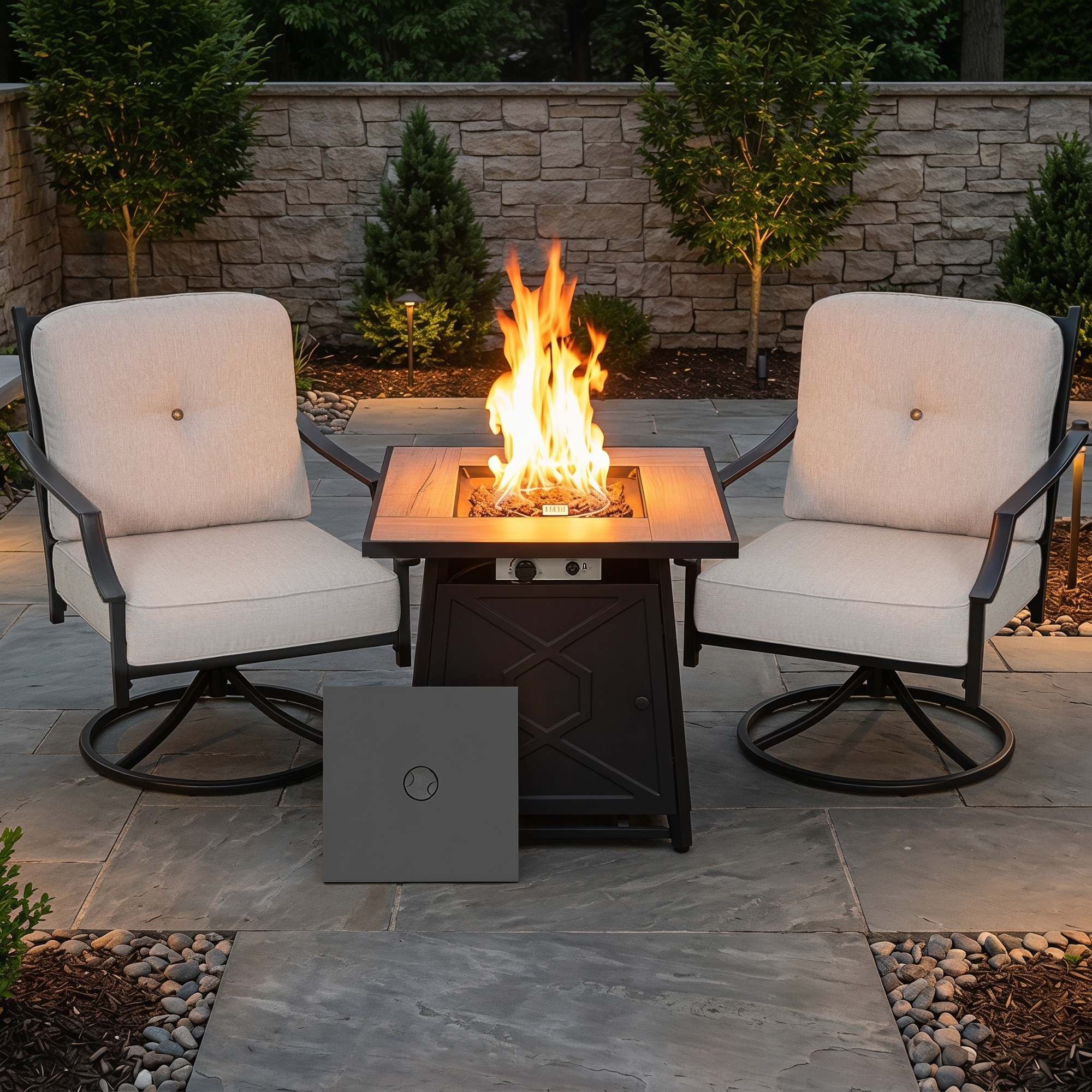Nuu Garden Outdoor Fire Pit Set, Swivel Design with Padded Cushions, ETL Certified