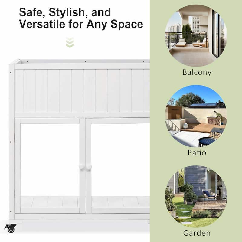 2-Door Mini Wood Cold Frame - Compact Garden Greenhouse with Wheels and Raised Bed Liner