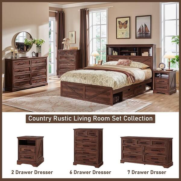 Farmhouse 7 Drawer Dresser for Bedroom, Chest of Drawers, TV Stand