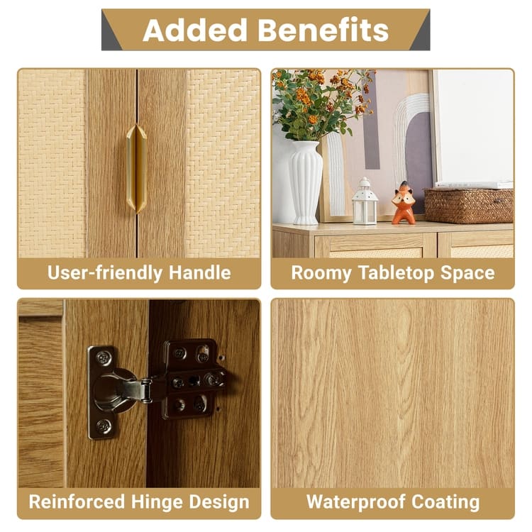 Premium Rattan Storage Cabinet with 2 Doors and Golden Handles