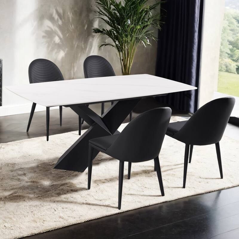 Furniture of America Thalassa Modern 5-Piece Ceramic Top Dining Table Set - Black