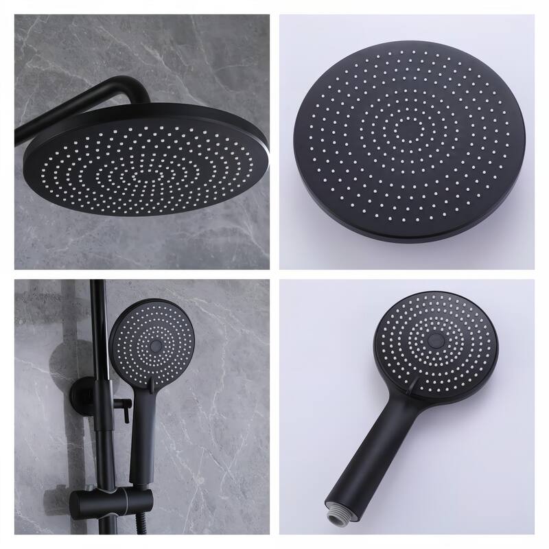 Modland Wall Mounted 5-Way Complete 10'' Rain Shower System Black With High-pressure Handheld and Faucet
