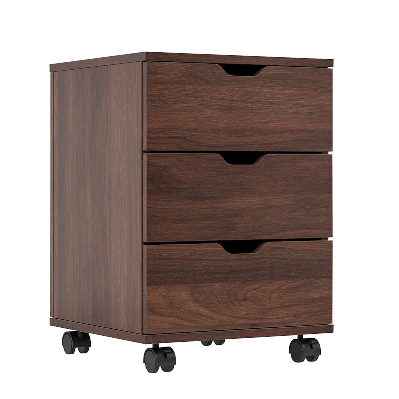 3-Drawer Vertical Filing Cabinet Rolling Wood Mobile File Cabinets Under Desk for Home Office with Casters (Non-Assembled) - Brown