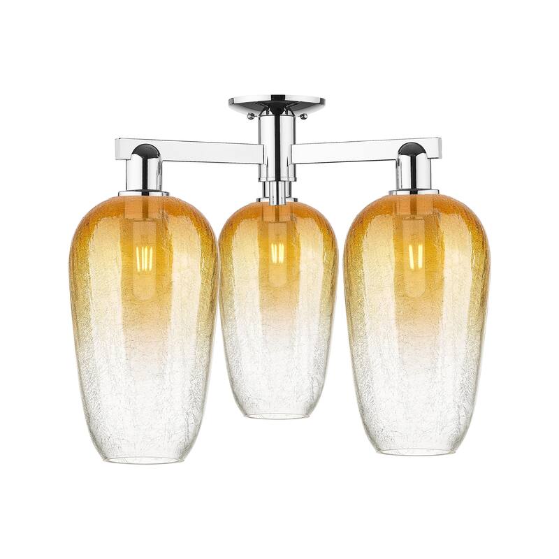 Innovations Lighting Downtown Urban - Brookhaven Flute - 3 Light 25" Semi-Flush Mount - Polished Chrome/Amber