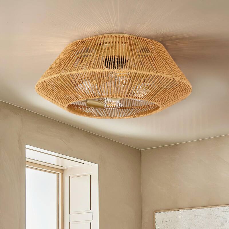 4-Light 18" Boho Flush Mount Ceiling Fans Light with Remote Control