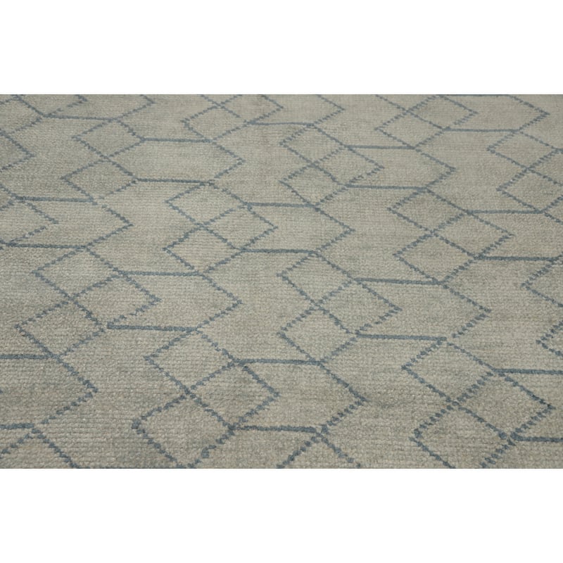Hand-knotted Modern Wool Grey Geometric Area Rug Oriental Carpet - 7' 11'' X 4' 11''