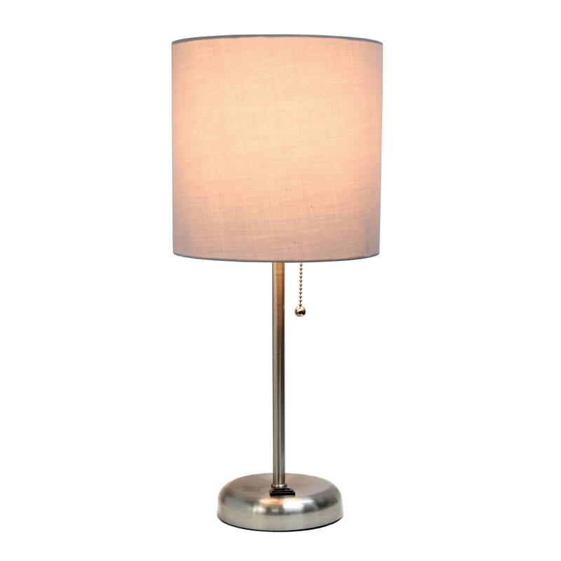 19.5" Power Outlet Metal Lamp in Steel w Aqua Shade