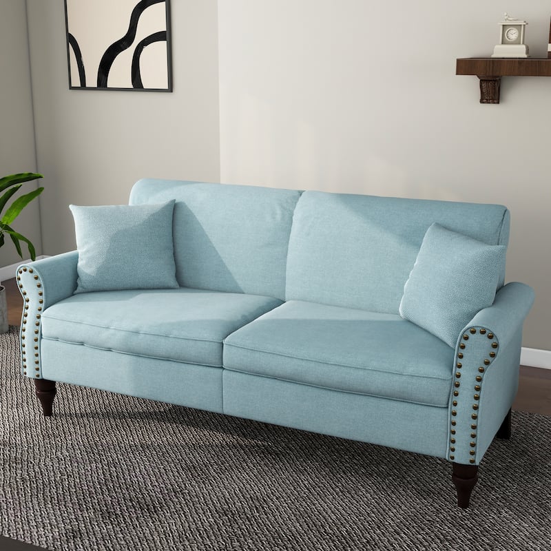 73.3" Mid-century Nailhead Trim Linen Loveseat Sofa