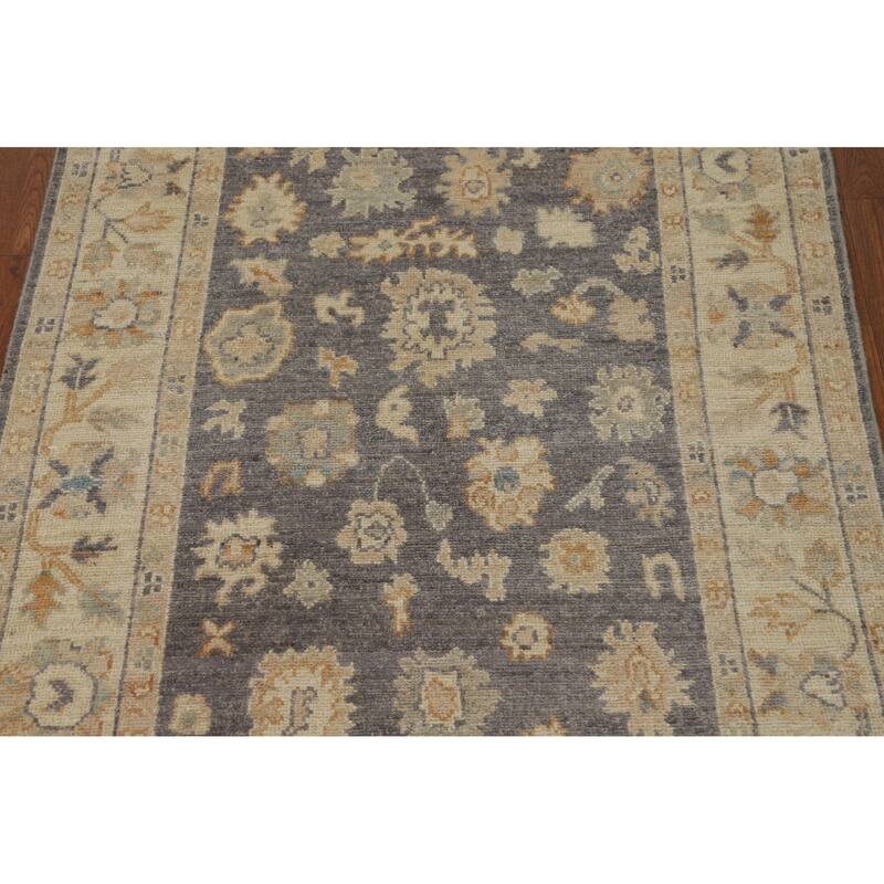 Hand Knotted Oriental 100% Wool Carpet Transitional All-Over Greys & Charcoal Oushak Area Rug - 5' 2'' X 3' 2''