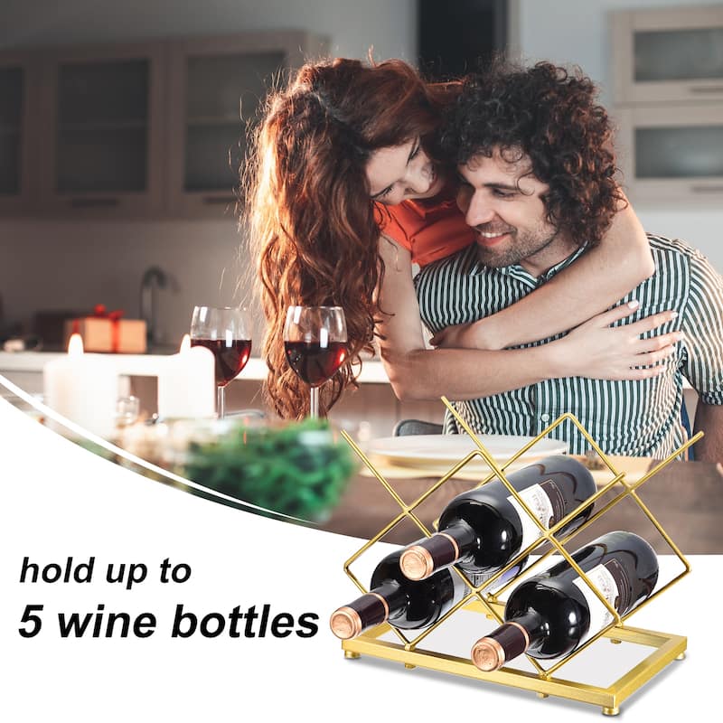 Countertop Wine Rack Wine Bottle Holder 5 Bottle for Table Bar Cabinet