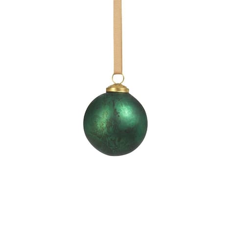 3" Rustic Metallic Glass Ball Ornaments-Green, Set of 6